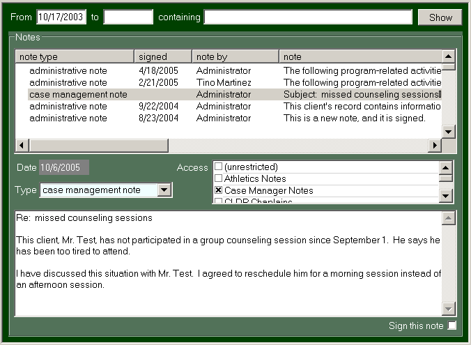 CaseTrack: case notes